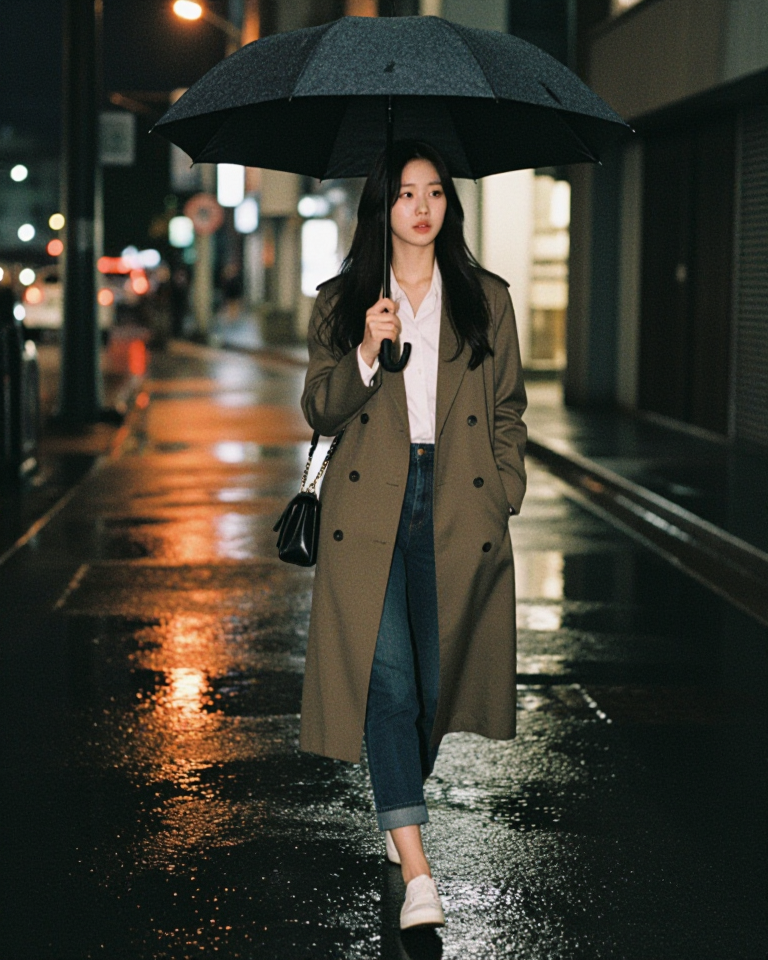 비 내리는 밤의 가로등
