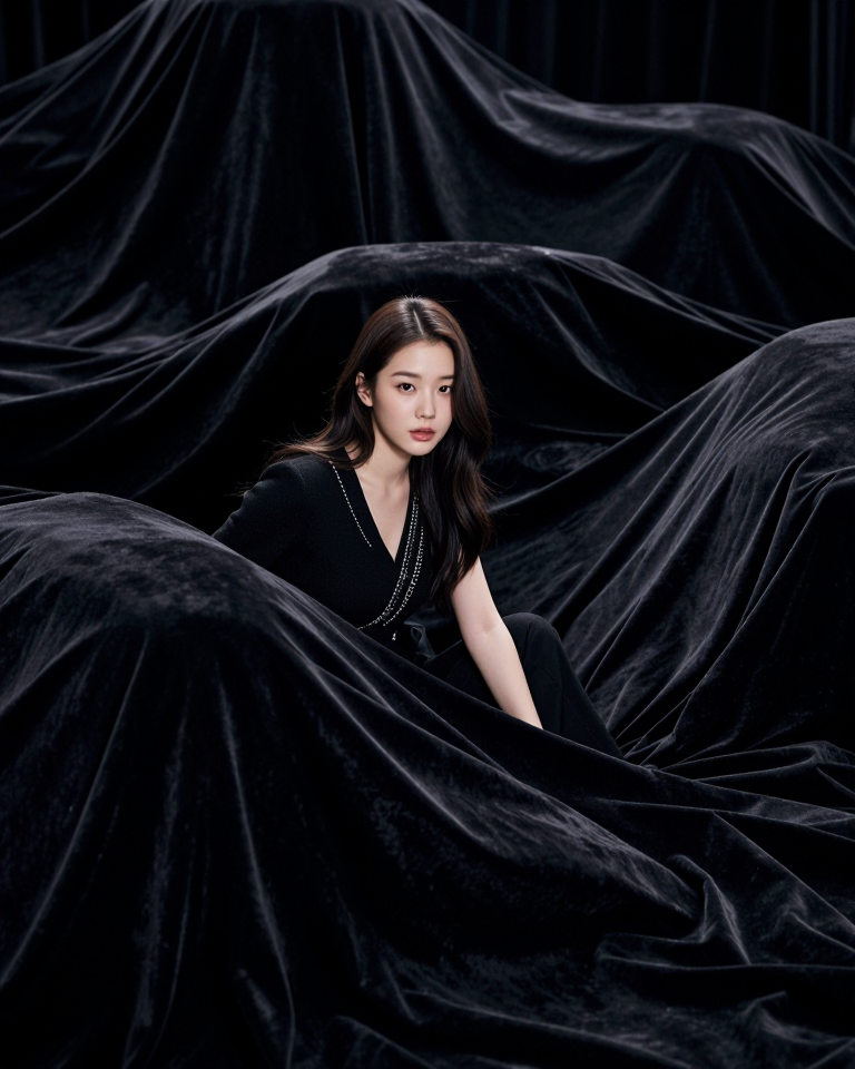 벨벳 천 사이의 깊은 그림자